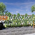 Lush Gourd Vine Covered Trellis Fence In Courtyard With Wooden Chairs And Table