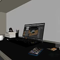 Laptop On Modern Workspace With Design Software Display Mobile Phone Stationery And Books