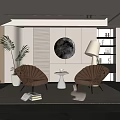 Modern Fan Shaped Chair And Small Round Table Set In Stylish Interior With Potted Plant Decor