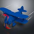 Blue Toy Biplane Featuring Spinning Propeller On Dark Background With Reflection 3d model