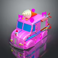 Pink Ice Cream Truck Decorated With Ice Cream Cone Top And Clown Design