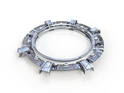 Industrial Metal Ring Component With Silver Finish Protruding Blocks And Symmetrical Bolted Design 3d model