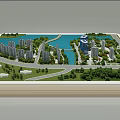 Urban Planning Model Featuring Tall Buildings Water Area Roads And Greenery