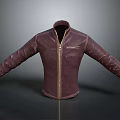Genuine Brown Leather Jacket With Zipper Closure Stand Collar And Stitched Details