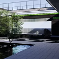 Modern Scenic Wall Landscaping Design With Stone Water Pond And Green Trees