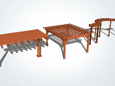Various Wooden Outdoor Pergola Designs With Grid Top And Support Columns 3d model