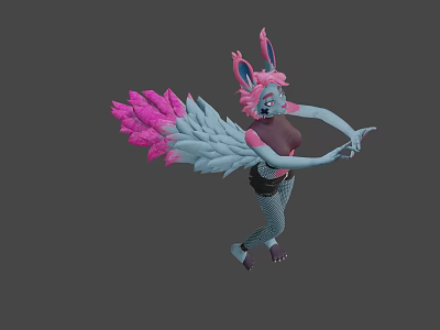 Game Movie Character With Rabbit Ears And Pink Gray Wings In Dynamic Pose 3d model