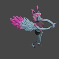 Game Movie Character With Rabbit Ears And Pink Gray Wings In Dynamic Pose