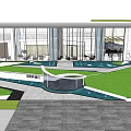 Modern Garden Landscape Design With Trees Pathway Water Feature And Building Exterior