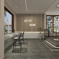 Modern Restaurant Interior With Large Windows White Furniture And Green Plants