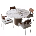 Modern Round Marble Dining Table with Four Chairs Brown Backrests Light Seats 3d model