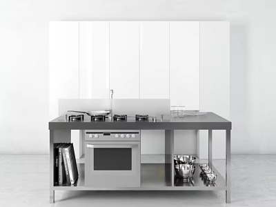 Modern Kitchen With White Cabinets Stainless Steel Countertop Stove Oven And Appliances 3d model