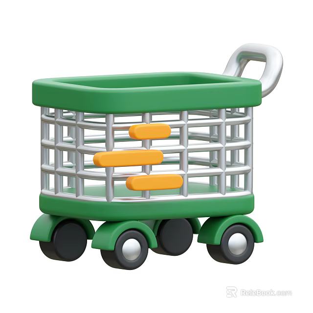 Decorative Ornament Set With Green Cart Silver Frame Orange Accents And Wheels 3d model 
