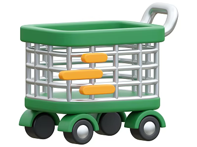 Decorative Ornament Set With Green Cart Silver Frame Orange Accents And Wheels 3d model
