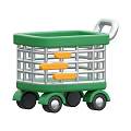 Decorative Ornament Set With Green Cart Silver Frame Orange Accents And Wheels