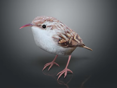 Small Brown and White Bird with Red Beak Standing on Dark Background 3d model