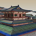Ancient Chinese Traditional Architecture With Blue Red Tiled Roof Ornate Carvings And Stone Steps