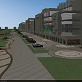 Modern Commercial Street Featuring High Rise Buildings Colorful Facades Green Spaces And Plaza