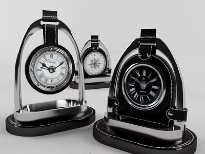 Stylish Decorative Table Clocks With Metal Leather Frames And Roman Numeral Dials 3d model