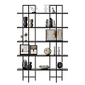 Modern Tiered Shelving Unit With Books Decorative Items Clocks Vases And Picture Frames