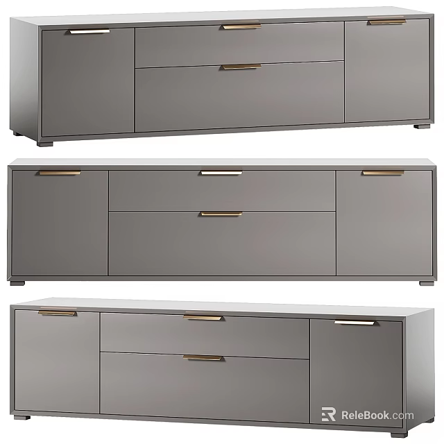 Gray Modern Storage Cabinets With Multiple Drawers Doors And Metal Handles 3d model 