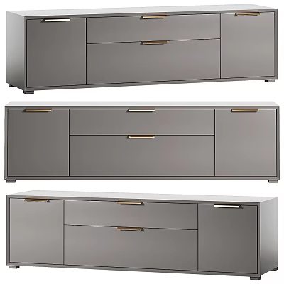 Gray Modern Storage Cabinets With Multiple Drawers Doors And Metal Handles 3d model