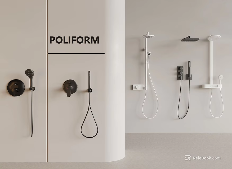 Poliform Modern Shower System With Black White Handheld Overhead And Controls 3d model 