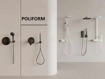 Poliform Modern Shower System With Black White Handheld Overhead And Controls 3d model