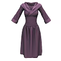 Elegant Purple Women's Dress With Collared Neck Three Quarter Sleeves And Fitted Waist