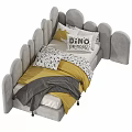 Soft Pink and Grey Kids Bed with Arched Headboard and Cozy Pillows Blankets