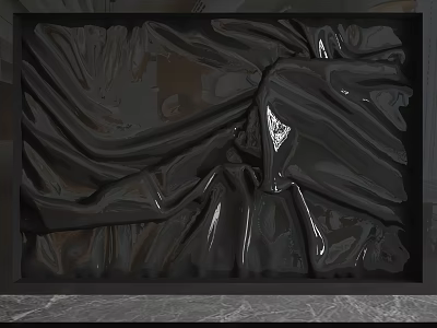 Artistic Black Background Wall With Modern Wrinkled Glossy Surface Texture Design 3d model