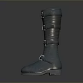 Black Leather Knee High Boots With Multiple Buckle Straps For Daily Wear