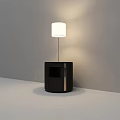 Modern Table Lamp With White Lampshade On Vertical Striped Dark Wooden Nightstand In Minimalist Interior