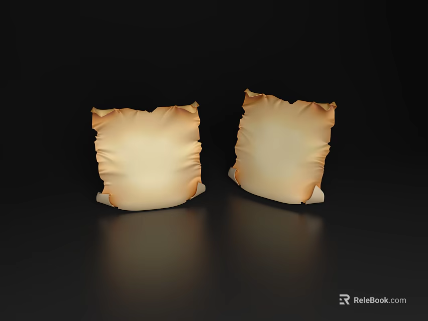 Two Piece Beige Wrinkled Decorative Pillow Set With Shiny Surface On Black Background 3d model 