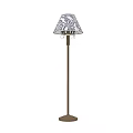 Classic Floor Lamp With Blue And White Patterned Shade And Bronze Base 3d model
