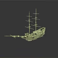 Antique Wooden Sailing Ship Water Vessel with Multiple Masts and Classic Hull Design