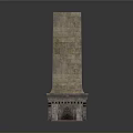 Traditional Stone Masonry Chimney Featuring Decorative Base Structure And Small Exterior Opening 3d model