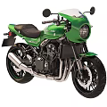 Kawasaki Green Modern Vintage Motorcycle With Classic Design Black Seat And Round Headlight