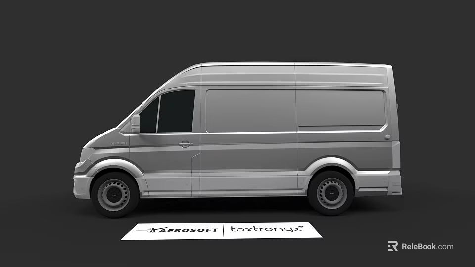 Silver Renault Master Bus With Box Truck Exterior Design Features 3d model 