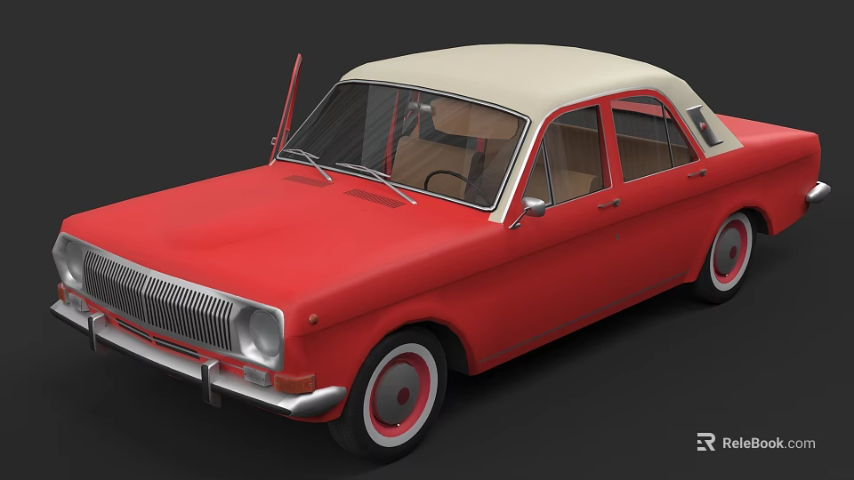 Red Vintage Car With Cream White Roof And Classic Retro Design 3d model 