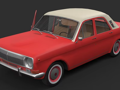 Red Vintage Car With Cream White Roof And Classic Retro Design 3d model