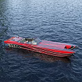 Red Speedboat With Black Stripes On Blue Water Featuring Cockpit And Seats