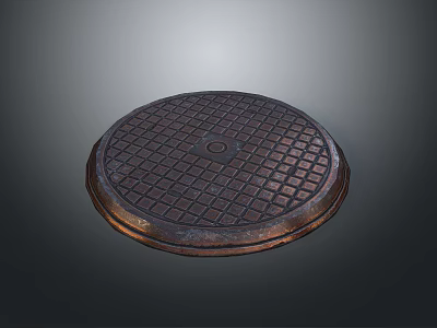 Round Metal Manhole Cover With Grid Pattern And Rustic Surface Design 3d model