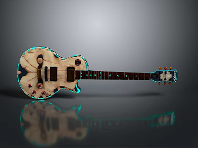 Modern Electric Guitar With Unique Wooden Body Decorative Design And Reflection For Daily Use 3d model