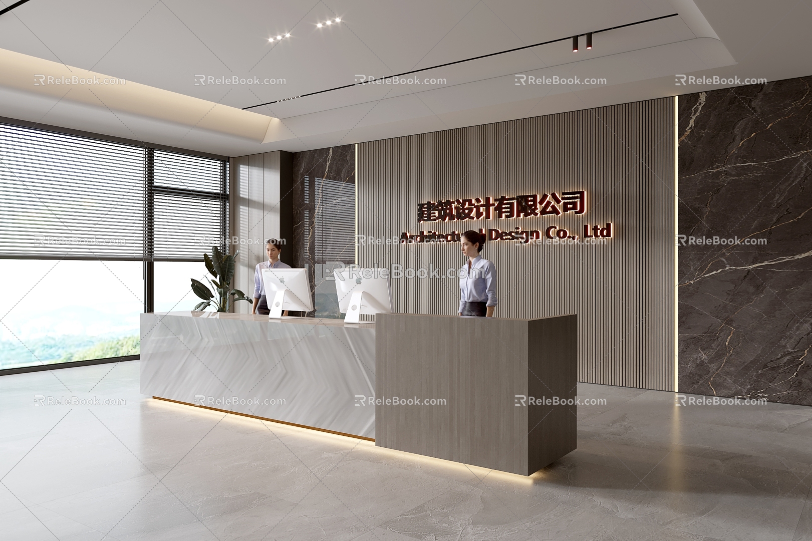 Modern company front desk background wall reception area bar desk reception desk hall simple lobby model