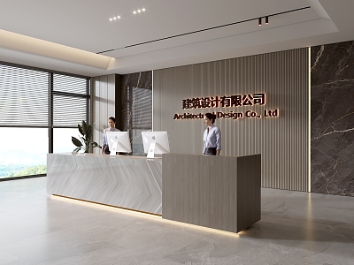 Modern company front desk background wall reception area bar desk reception desk hall simple lobby model