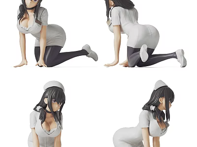 Detailed Anime Nurse Character Figure Showing Various Poses In Uniform 3d model