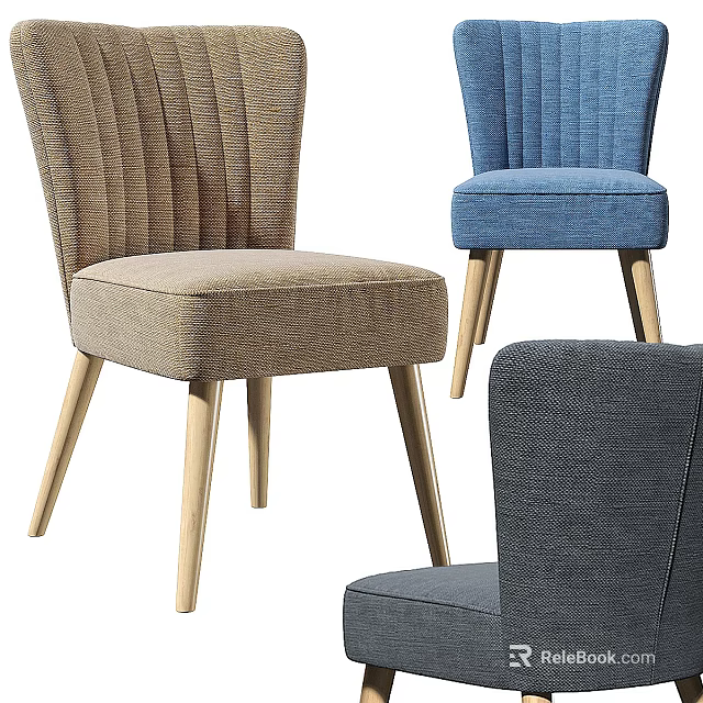 Multi Colored Fabric Leisure Chairs With Wooden Legs And Striped Back Design 3d model 