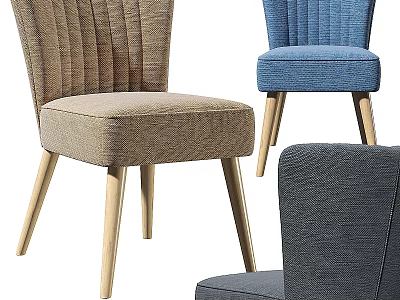 Multi Colored Fabric Leisure Chairs With Wooden Legs And Striped Back Design 3d model