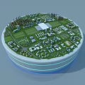 Aerial Planning Model of Urban City Layout with Green Spaces and Buildings